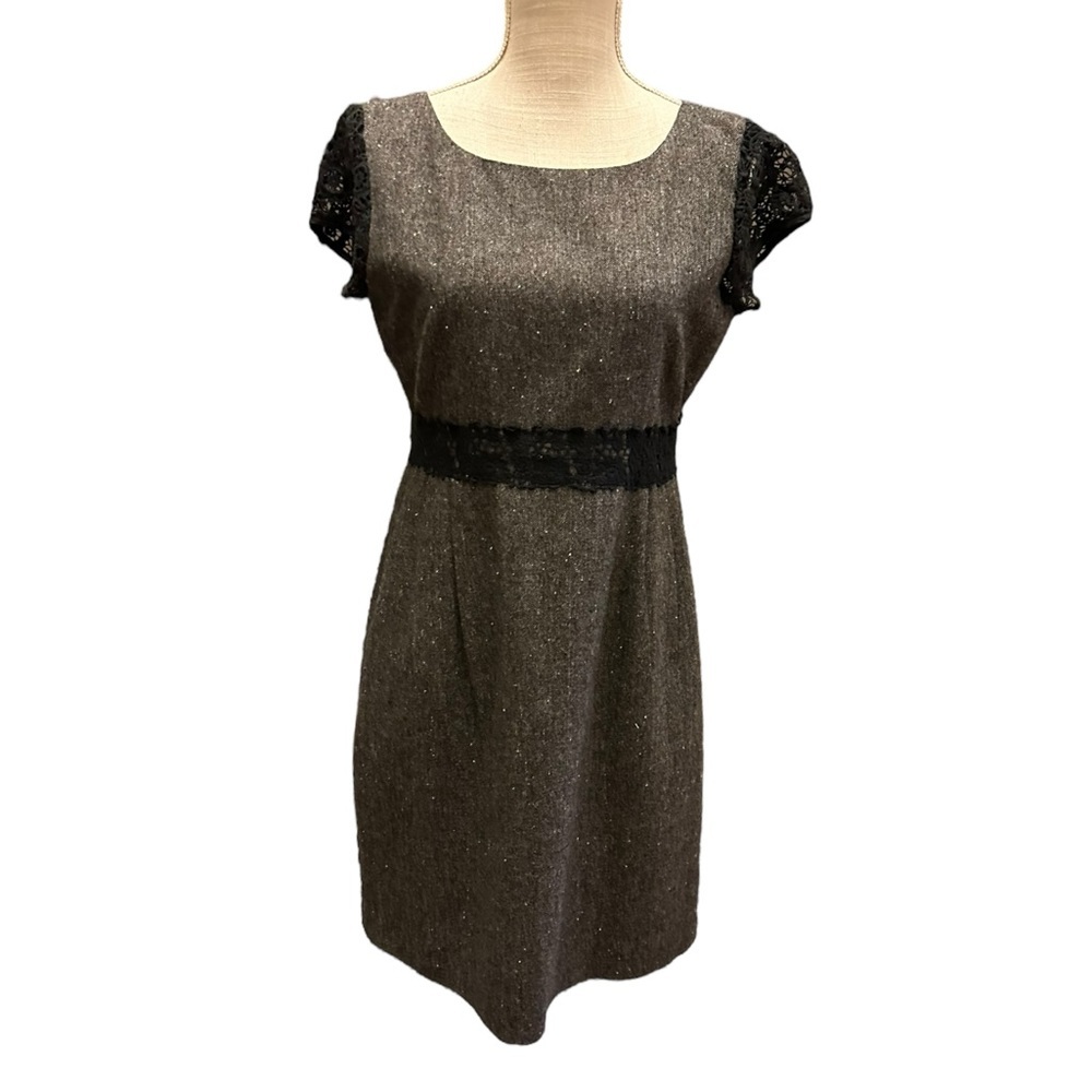 J. Crew Womens Short Sleeve Wool Blend with Black crochet Accents Midi Dress Sz4